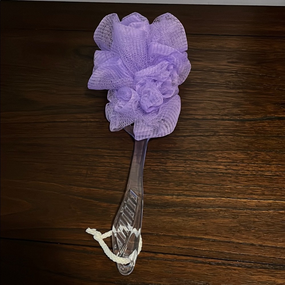 $2 Add-On Purple Bath Loofah Puff with Clear Handle Bath and Beauty Accessory